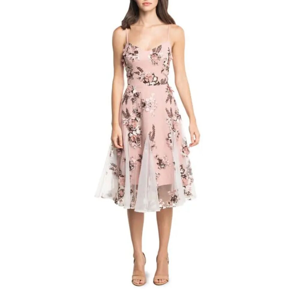 Dress The Population flora fit & flare dress MED pale mauve multi